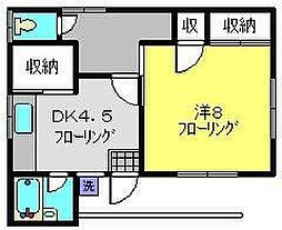 第一日の出荘 1DKの間取図画像