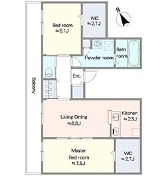 ROZE MAISON 2LDKの間取図画像
