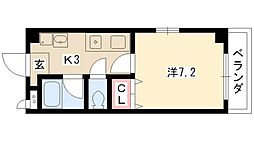 N・フラッツ浄心 3階1Kの間取り