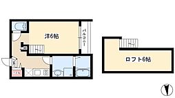 セレーノオオゾネ 2階1Kの間取り