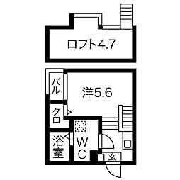 ハーモニーテラス志賀町III 1階1Kの間取り