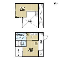 エスポワールOSUGI 2階ワンルームの間取り
