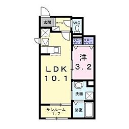 ローズガーデンA 1階1LDKの間取り