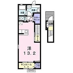 ヴィラ・ミレニアムIII 2階ワンルームの間取り