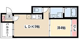 志賀本通ヒルズ 1階1LDKの間取り