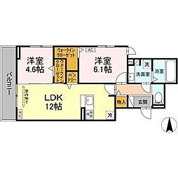 ルヴィータ庄内通 2階2LDKの間取り