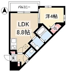 Cherim清水 3階1LDKの間取り