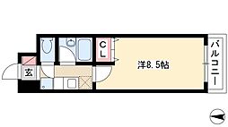 サンハイツ城西 2階1Kの間取り