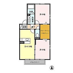 グレースハイム六の坪 1階2LDKの間取り