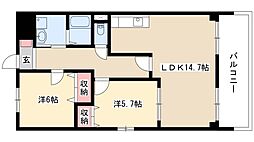 クレアール古城 2階2LDKの間取り