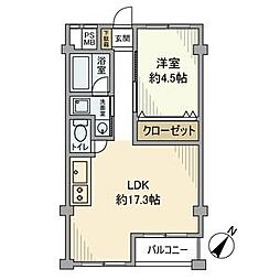 上飯田コーポラス 2階1LDKの間取り
