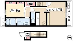 サニーハウスII 2階1LDKの間取り
