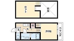 K Flat 2階1Kの間取り