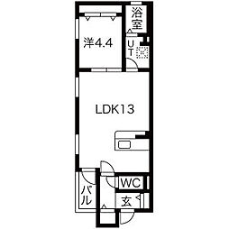 レソール上飯田 2階1LDKの間取り