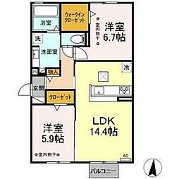 プログレス 2LDKの間取図画像
