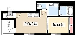 ホワイトベース2 1DKの間取図画像