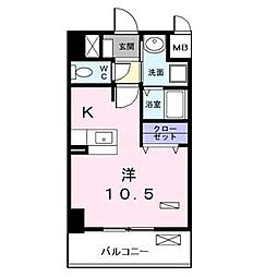 ザ・ノーブル・レジデンス上更 ワンルームの間取図画像