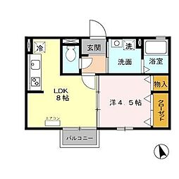 ジュネス中小田井 1LDKの間取図画像