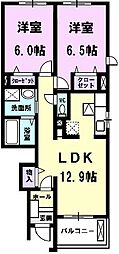 ヴィラソレイユ 2LDKの間取図画像