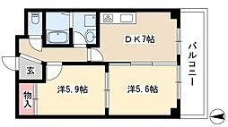 パークサイド若鶴 2DKの間取図画像