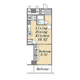 ベイシティ滝川 5階1LDKの間取り