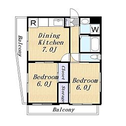 アスカコート 2DKの間取図画像