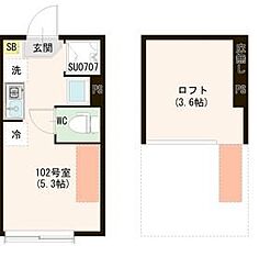 ハーモニーテラス上井草V 1階ワンルームの間取り