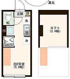 Emarie代田橋 2階ワンルームの間取り
