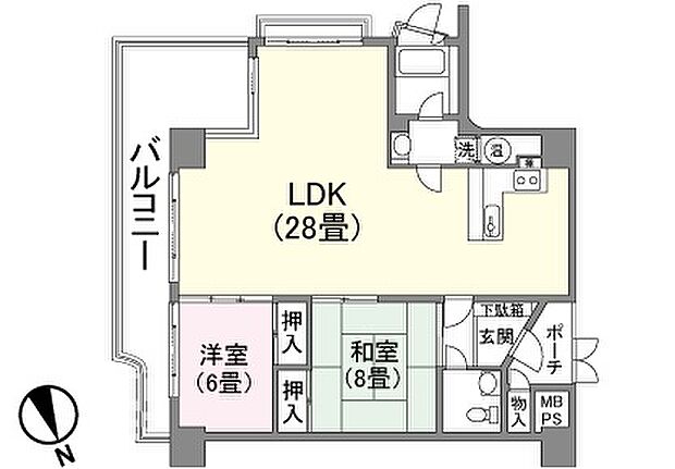 クアライフ御宿(2LDK) 8階の間取り