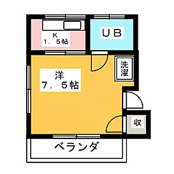 ＰＥＡＲＬ　ＰＡＴＩＯ 2階1Kの間取り