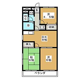 レジデンス富美浜 4階3DKの間取り