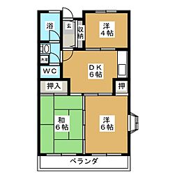 市川クローバーハイツ吉野 4階3DKの間取り