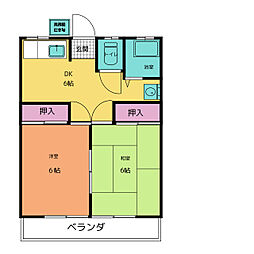 ハイツ竹沢 2階2DKの間取り