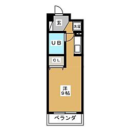 秋本ビルディング 1階ワンルームの間取り