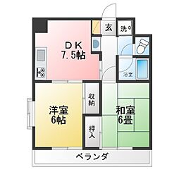 新潮通り一番館 2DKの間取図画像