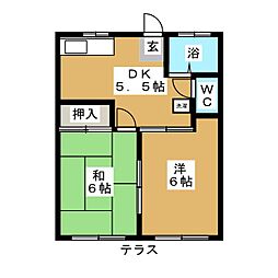 ホワイトゲーブル 2DKの間取図画像