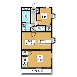 シャトーヤジマ 2LDKの間取図画像