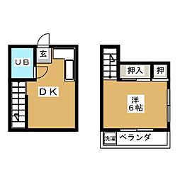 フラット白山1号棟 2階1DKの間取り