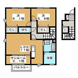 フォレステージイーストB 2SLDKの間取図画像