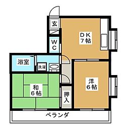 雅弐番館 2DKの間取図画像