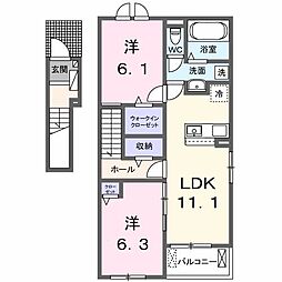野田市なみき3丁目アパート 2LDKの間取図画像