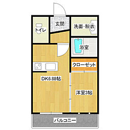 ドミナント竜ヶ崎 2階1DKの間取り