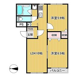 ヒーロー2001 2LDKの間取図画像