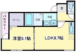 フジパレス遠里小野イースト 1階1LDKの間取り