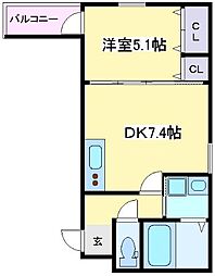JR阪和線 我孫子町駅 徒歩8分の賃貸アパート 2階1DKの間取り