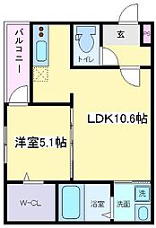 南海高野線 我孫子前駅 徒歩7分の賃貸アパート 2階1LDKの間取り