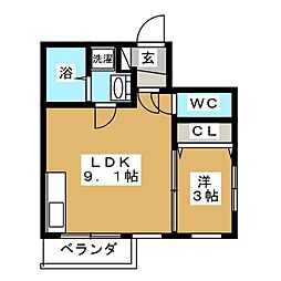 シルフィード 1階1LDKの間取り