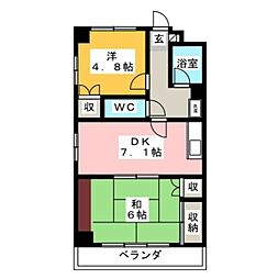 瑞江サングリーンビル 4階2DKの間取り