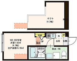 ハーモニーテラス篠崎 1階1Kの間取り
