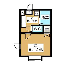 ディアロック 1階1Kの間取り
